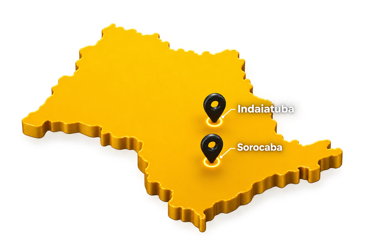 Mapa do estado de São Paulo indicando atendimento em Sorocaba e Indaiatuba